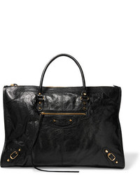 Balenciaga Classic Weekend Textured Leather Tote Black