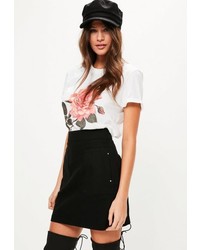 Missguided Black Textured Cotton A Line Mini Skirt