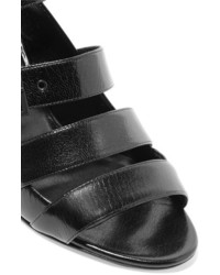 Pierre Hardy Parallele Buckled Glossed Textured Leather Sandals Black