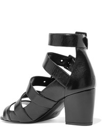 Pierre Hardy Parallele Buckled Glossed Textured Leather Sandals Black