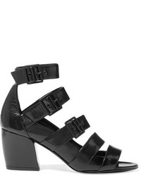 Pierre Hardy Parallele Buckled Glossed Textured Leather Sandals Black
