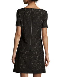 Andrew Marc Marc New York By Floral Lace Short Sleeve A Line Dress Black