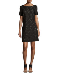 Andrew Marc Marc New York By Floral Lace Short Sleeve A Line Dress Black