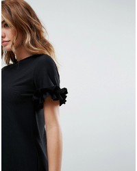 Asos Textured Shift Dress With Puff Ball Sleeve