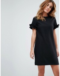 Asos Textured Shift Dress With Puff Ball Sleeve