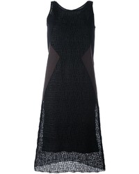 Black Textured Silk Shift Dress