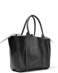 Muun Gilbert Large Textured Leather And Printed Cotton Canvas Tote Black