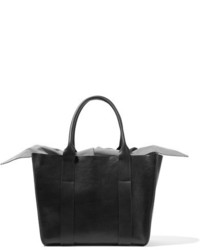 Muun Gilbert Large Textured Leather And Printed Cotton Canvas Tote Black
