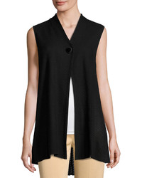 Ming Wang One Button Textured Knit Vest Black