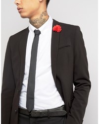 Asos Black Tie With Red Flower Lapel Pin Pack