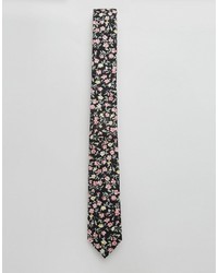 Asos Brand Slim Tie With Flower Design In Black
