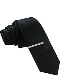 JF J.Ferrar Jf J Ferrar Solid Black Tie And Tie Bar Set Skinny