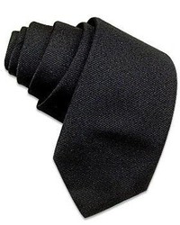 Forzieri Solid Black Twill Silk Narrow Tie