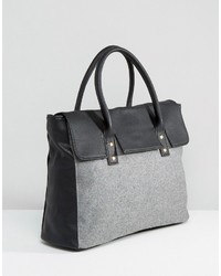Pieces Foldover Tote Bag With Contrast Gray
