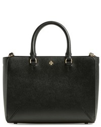 Tory Burch Small Robinson Zip Leather Tote Black