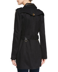 Walter Baker Ollie Faux Leather Trimmed Zip Detailed Trench Coat Black