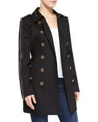 Walter Baker Ollie Faux Leather Trimmed Zip Detailed Trench Coat Black