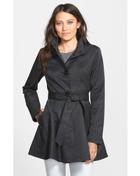 Betsey Johnson Belted High Low Trench With Flower Buttons