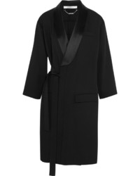 Givenchy Belted Trench Coat In Satin Trimmed Wool Black