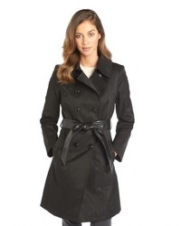 DKNY Black Cotton Blend Tate Double Breasted Belted Trench
