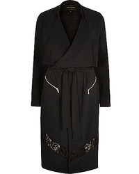 River Island Black Crepe Lace Panel Trench Coat