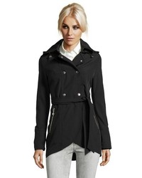 Betsey Johnson Black Double Breasted Tulip Hem Belted Trench Coat