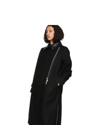 Sacai Black Melton Wool And Leather Convertible Trench Coat