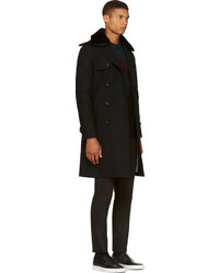 Band Of Outsiders Black Wool Shearling Trench Coat