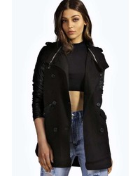 Boohoo Mia Mac With Leather Look Sleeve