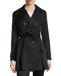 Laundry by Shelli Segal Box Pleated Belted Trenchcoat Black