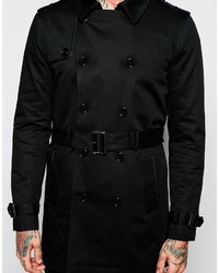Asos Brand Shower Resistant Trench Coat With Double Breast In Black