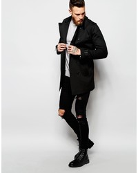 Asos Brand Shower Resistant Trench Coat With Double Breast In Black