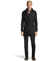 Burberry Brit Black Woven Britton Double Breasted Trench