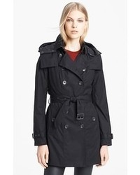 Burberry Brit Reymoore Trench Coat With Detachable Hood Liner Size 10 Black
