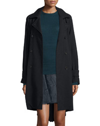 Maiyet Double Breasted Pleated Back Trench Coat Black