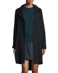 Maiyet Double Breasted Pleated Back Trench Coat Black
