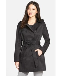 DKNY Double Breasted Trench Coat With Removable Hood