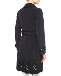 Escada Floral Embroidered Trench Coat Black