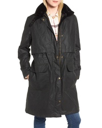 Barbour Floree Waxed Cotton Canvas Jacket With Faux Fur Collar