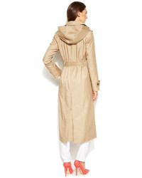 London Fog Hooded Double Breasted Maxi Trench Coat