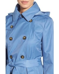 London Fog Hooded Double Breasted Trench Coat