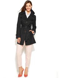 London Fog Hooded Layered Lapel Trench Coat