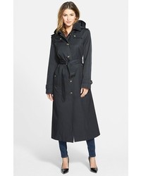 London Fog Hooded Long Single Breasted Trench Coat