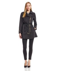 Kenneth Cole New York Asymmetrical Front Zip Belted Trench Coat