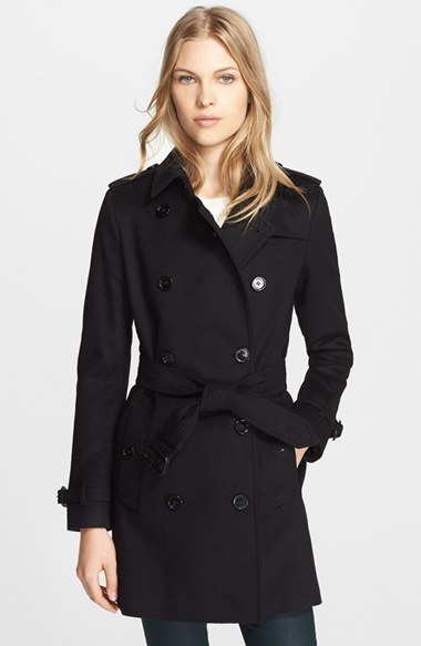 Burberry London Kensington Double Breasted Trench Coat Size 12 Black ...