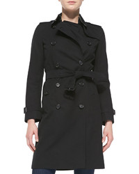 Burberry London Near Knee Length Double Breasted Trench Coat Jet Black