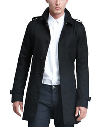 Burberry London Single Breasted Poly Cotton Trenchcoat Black