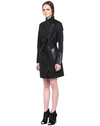 Mackage Estelle Black Trench Coat With Leather Trim