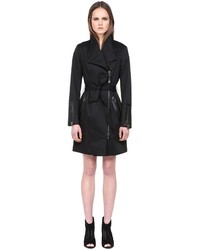 Mackage Estelle Black Trench Coat With Leather Trim
