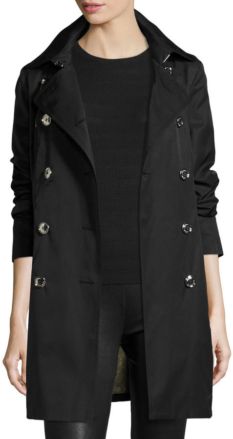 MICHAEL Michael Kors Michl Michl Double Breasted Trench Black, $160 | Last Call by Neiman Marcus | Lookastic